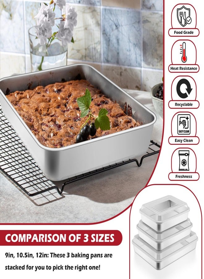 Leonyo Baking Pan with Lid Set of 2, 12⅓ x 9¾ x 2 Inch Rectangular Cake Pan, Refrige & Oven Safe Stainless Steel Deep Lasagna Pan Tray for Focaccia, Bread, Brownies, Casseroles - Image 3