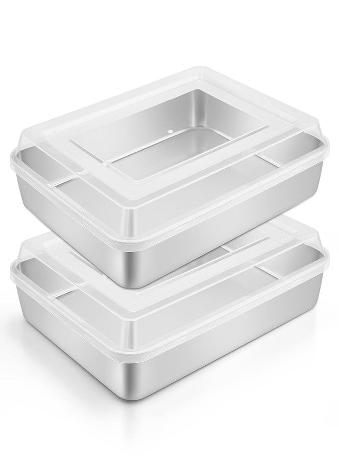Leonyo Baking Pan with Lid Set of 2, 12⅓ x 9¾ x 2 Inch Rectangular Cake Pan, Refrige & Oven Safe Stainless Steel Deep Lasagna Pan Tray for Focaccia, Bread, Brownies, Casseroles - Image 1