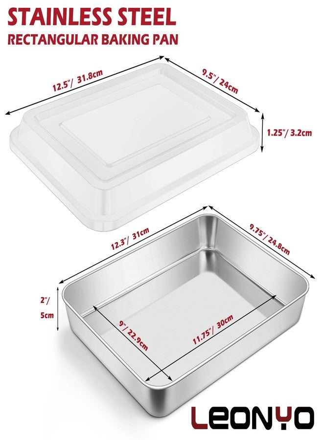 Leonyo Baking Pan with Lid Set of 2, 12⅓ x 9¾ x 2 Inch Rectangular Cake Pan, Refrige & Oven Safe Stainless Steel Deep Lasagna Pan Tray for Focaccia, Bread, Brownies, Casseroles - Image 2