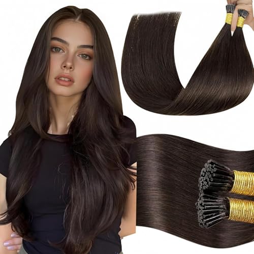 LaaVoo I Tip Human Hair Extensions Dark Brown I Tip Hair Extensions Human Hair Brown I Tips Hair Extensions Real Human Hair Cold Fusion Extensions 50s 50g 24 in - Image 1