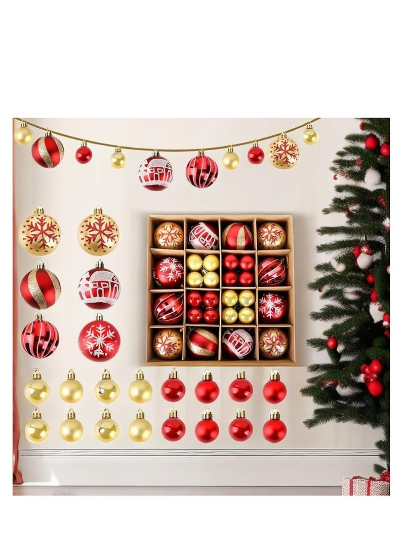 مجموعة من 44 قطعة من كرات الكريسماس لتزيين شجرة الكريسماس، كرات زينة معلقة لشجرة الكريسماس، قلادات شجرة الكريسماس، مناسبة لحفلات الكريسماس وديكورات رأس السنة الجديدة (أحمر ذهبي) - Image 3