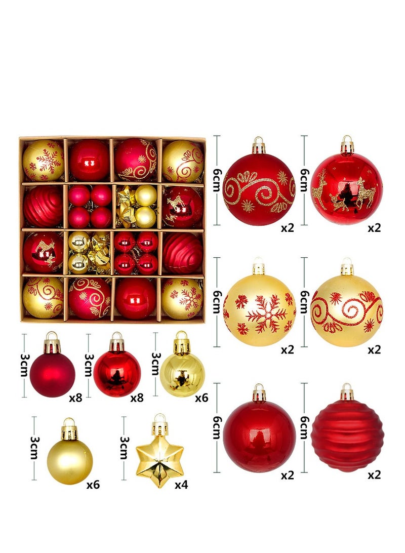مجموعة من 44 قطعة من كرات الكريسماس لتزيين شجرة الكريسماس، كرات زينة معلقة لشجرة الكريسماس، قلادات شجرة الكريسماس، مناسبة لحفلات الكريسماس وديكورات رأس السنة الجديدة (أحمر ذهبي) - Image 1