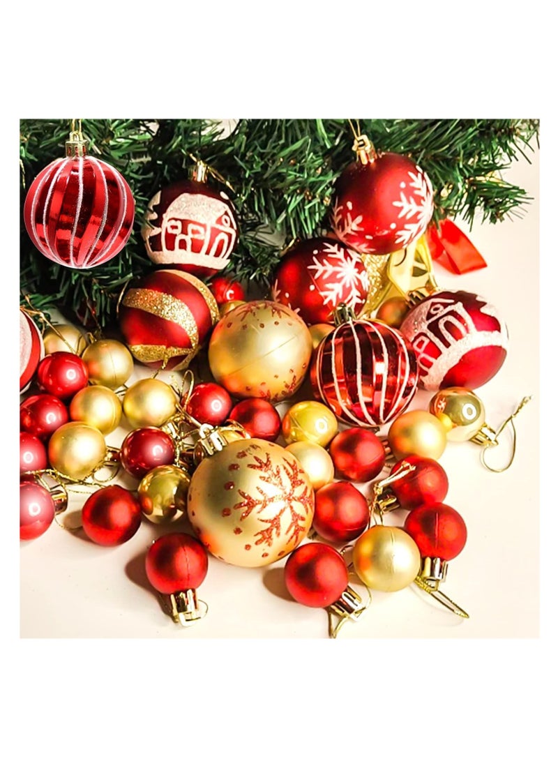 مجموعة من 44 قطعة من كرات الكريسماس لتزيين شجرة الكريسماس، كرات زينة معلقة لشجرة الكريسماس، قلادات شجرة الكريسماس، مناسبة لحفلات الكريسماس وديكورات رأس السنة الجديدة (أحمر ذهبي) - Image 5