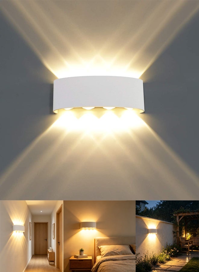 viola 8W Waterproof Modern Wall Light LED Wall Lamp Aluminum LED Wall Sconce Up Down Indoor Outdoor for Bathroom Bedroom Hallway Porch Corridor Hotel Doorway Garden Pathway, White 3000K - Image 1
