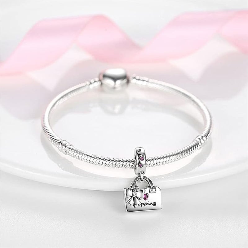 MULA 925 Sterling Silver Charms for Bracelets and Necklaces Handbag Dangle Pendants Beads Cute Cat Turtle Charms Jewelry Gift for Women Girls, Sterling Silver, Cubic Zirconia - Image 2