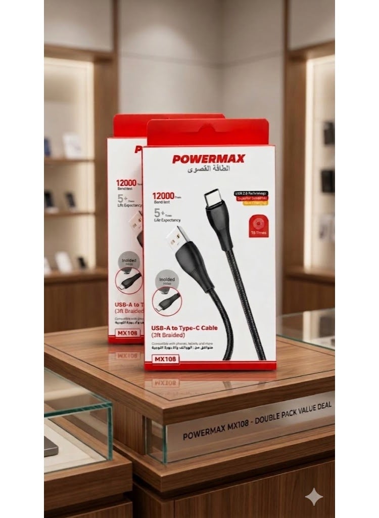 PowerMax Type C Cable 1M A to USB C Data Cord Premium Nylon Braided Wire for Samsung Galaxy MacBook Pro Huawei MateBook Pro iPad and more - Image 3