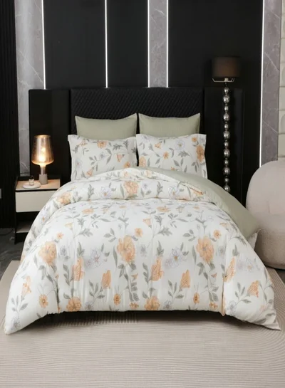 Donetella Printed Duvet Set, Queen Size Fits 180x200 cm - 4-Pcs Bed Set, Brushed Microfiber Fabric - 1 Duvet Cover, 1 Fitted Sheet, 1 Pillow Shams, 1 Pillowcases (Filler Not Included)