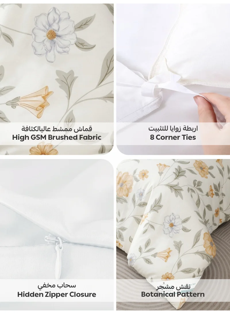 Donetella QUEEN (180x200 cm) Printed Duvet Set, Queen Size Fits 180x200 cm - 4-Pcs Bed Set, Brushed Microfiber Fabric - 1 Duvet Cover, 1 Fitted Sheet, 1 Pillow Shams, 1 Pillowcases (Filler Not Included)  | Best Price UAE