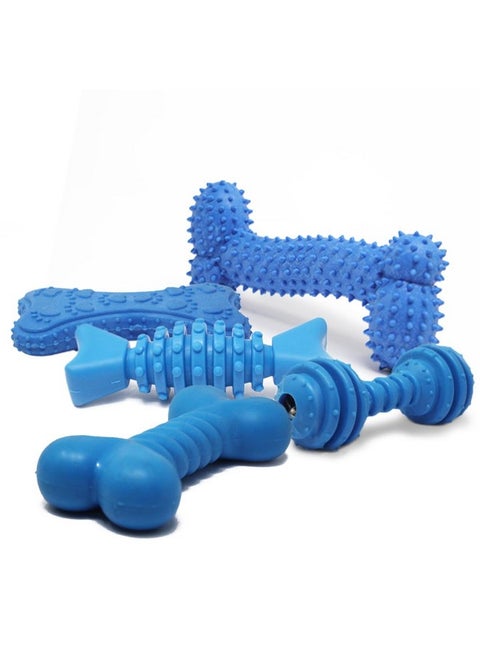 Chew Toys 5 In 1 | Tuffy Bone, Spiral Dumbbells, Spiky Curved Flat Bone, Paw Printed Flat Bone, Twirled Bone| Chew Toys For Dogs | Blue