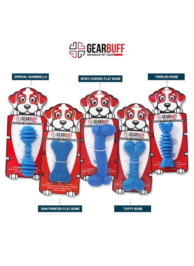 Chew Toys 5 In 1 | Tuffy Bone, Spiral Dumbbells, Spiky Curved Flat Bone, Paw Printed Flat Bone, Twirled Bone| Chew Toys For Dogs | Blue