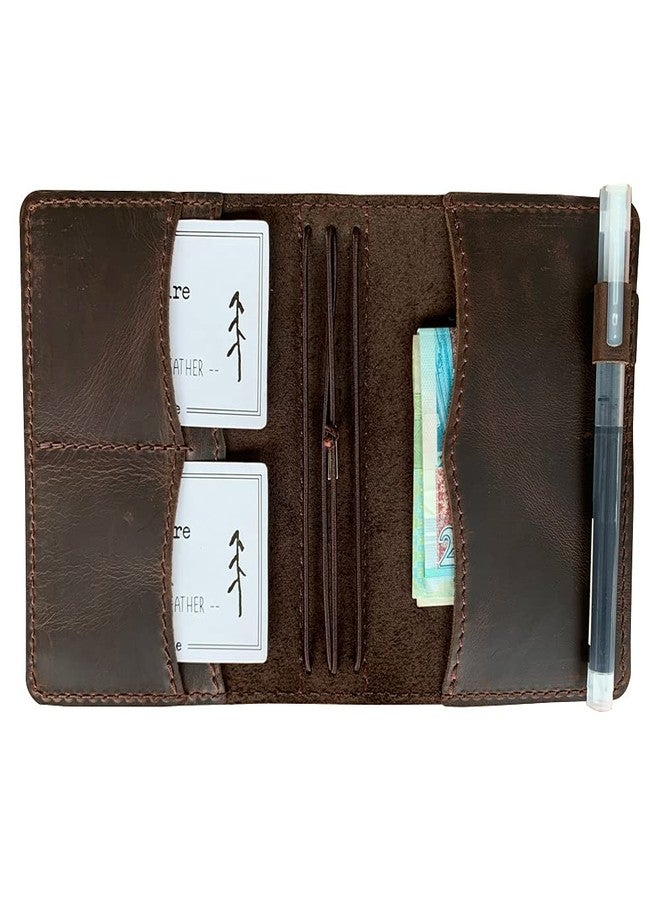 newestor Travelers Notebook Cover with Inner Pockets, Card Slots and Pen Holder, Passport Size, Dark Brown - Image 3