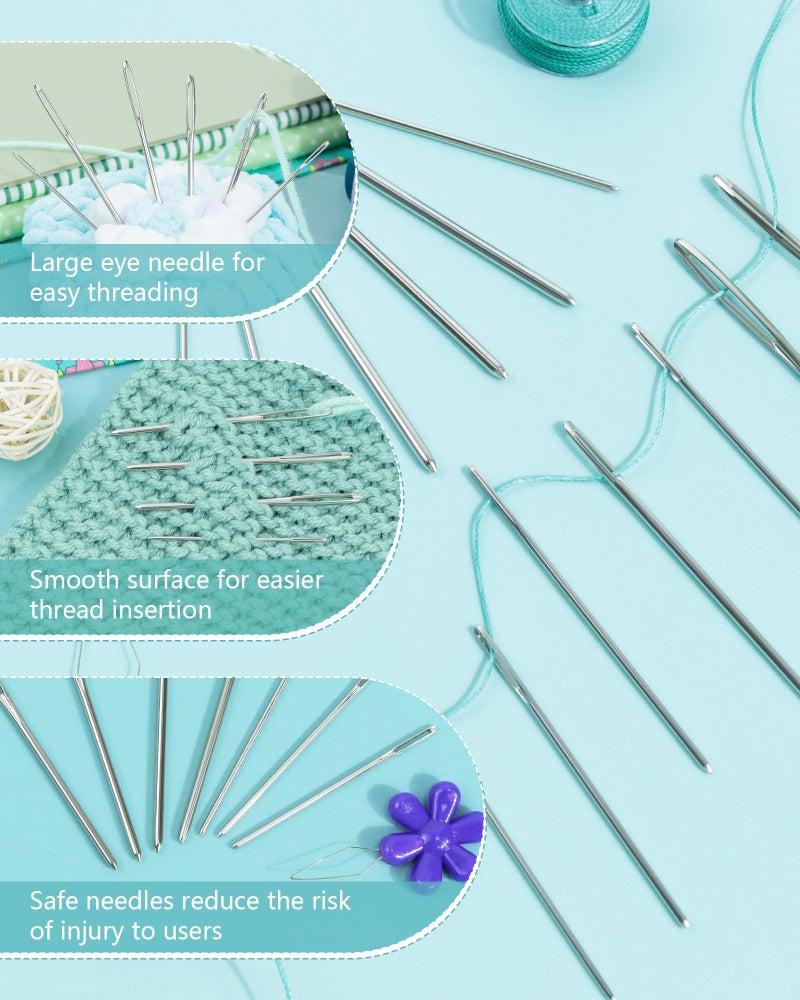 FIVEIZERO 80 PCS Large-Eye Blunt Needles,8 Sizes Stainless Steel Yarn Knitting Needles,Sewing Needles,Crafting Knitting Weaving Stringing Needleswith Threaders for Finishing Off Crochet Projects CJ - Image 3