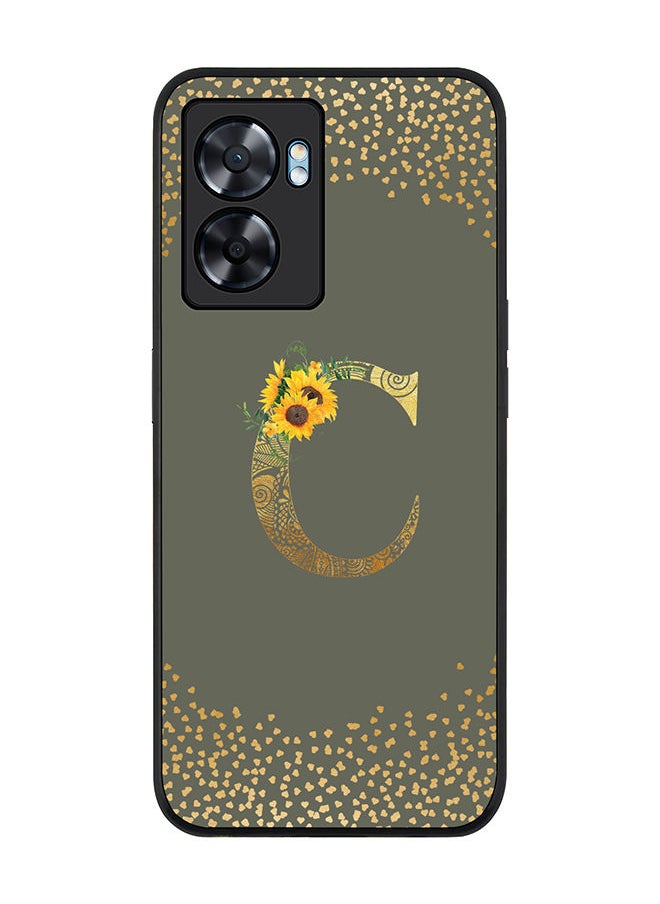Stylizedd Rugged Black edge case for Oppo A57 Slim fit Soft Case Flexible Rubber Edges Anti Drop TPU Gel Thin Cover - Custom Monogram Initial Letter Floral Pattern Alphabet - C (Olive Green )  - Image 1