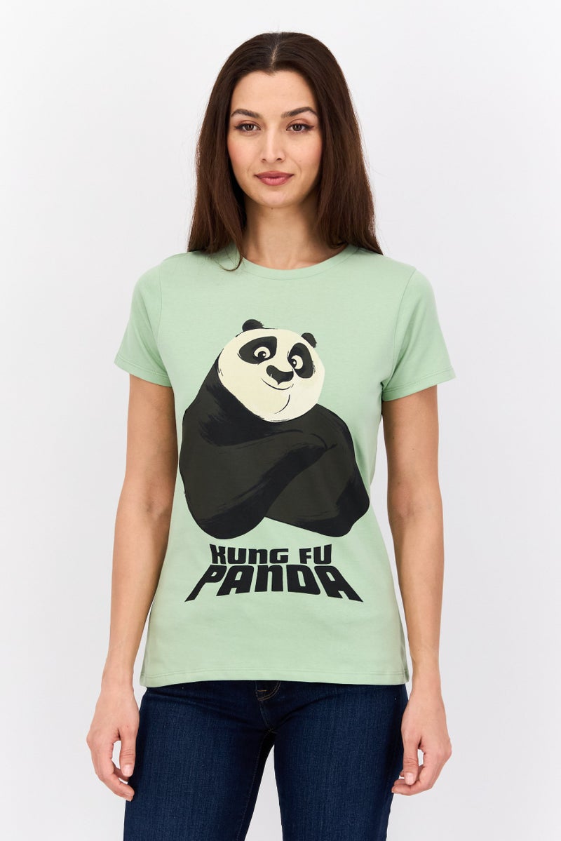 DreamWorks Women Round Neck Short Sleeve Kung Fu Panda t-Shirt, Green - Image 1