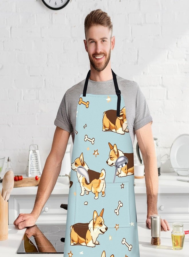 VODRM Corgi Apron with Adjustable Neck Strap,Cute Puppy Dog Bone Kitchen Aprons with 2 Pockets for Women,28x33in,Oxford Fabric,Gifts for Wife Mom,For Chef Cooking Baking Gardening BBQ - Image 2