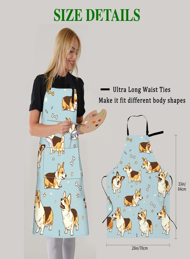 VODRM Corgi Apron with Adjustable Neck Strap,Cute Puppy Dog Bone Kitchen Aprons with 2 Pockets for Women,28x33in,Oxford Fabric,Gifts for Wife Mom,For Chef Cooking Baking Gardening BBQ - Image 3