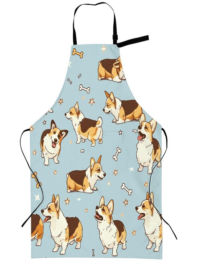 VODRM Corgi Apron with Adjustable Neck Strap,Cute Puppy Dog Bone Kitchen Aprons with 2 Pockets for Women,28x33in,Oxford Fabric,Gifts for Wife Mom,For Chef Cooking Baking Gardening BBQ - Image 1