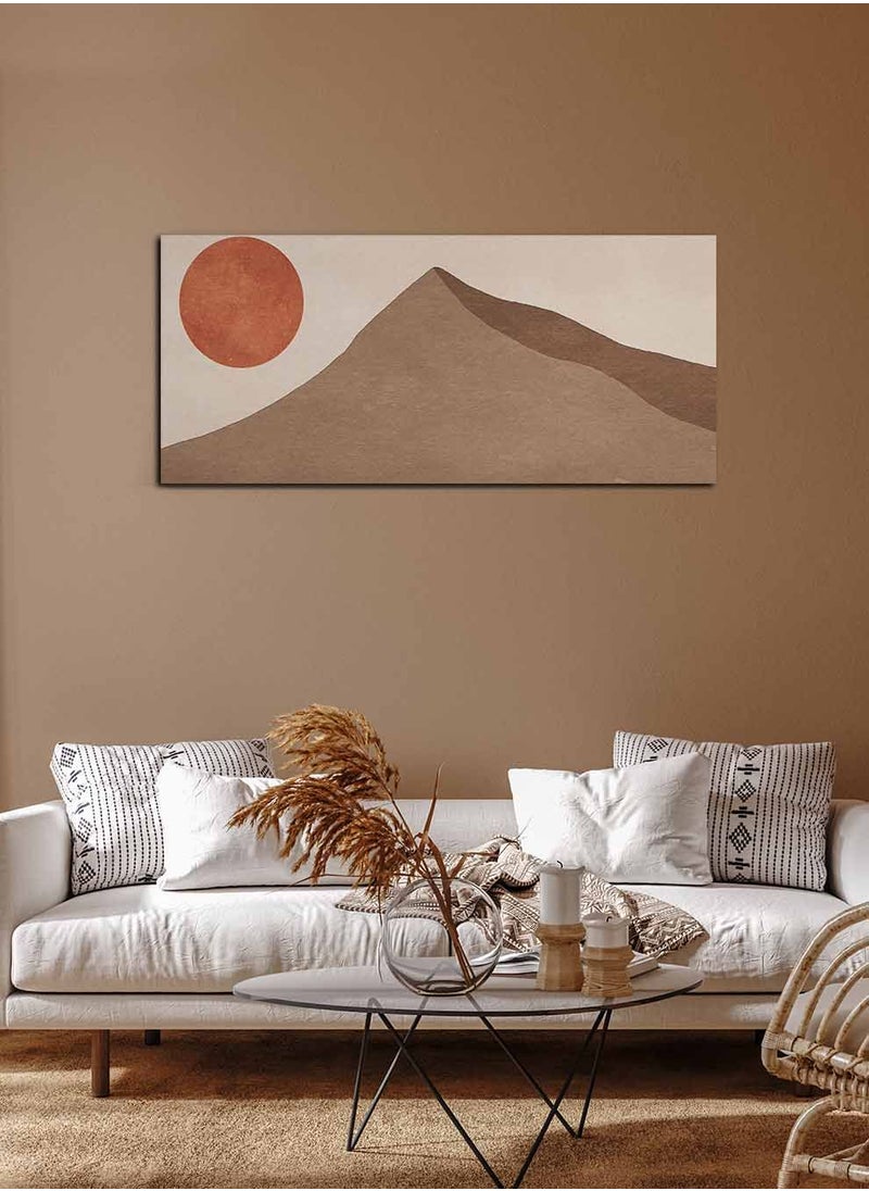 LOWHA Framed Canvas Wall Art Stretched Over Wooden Frame, Panorama Orientation Moon and Mountain Painting, For Home, Living Room, Office Décor  - Image 1
