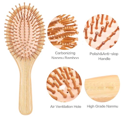 VIZARO Bamboo Hair Brush for Women, Natural Bamboo Bristles Detangling Wooden Paddle Hair Comb for Hair Growth,Massaging Scalp -3 Pis Set - Image 3