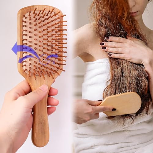 VIZARO Bamboo Hair Brush for Women, Natural Bamboo Bristles Detangling Wooden Paddle Hair Comb for Hair Growth,Massaging Scalp -3 Pis Set - Image 5