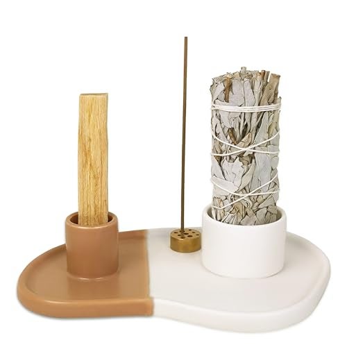 YIASSON Ceramic 4 in 1 Incense Holder, Palo Santo Holder, Sage Holder, Palo Santo Burner, Incense Stick Holder, Sage Holder for Smudging, Smudge Stick Holder, Sage and Palo Santo Holder for Zen Decor - Image 1