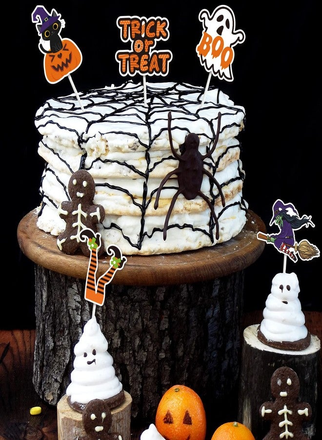 وولاين مجموعة زينة كب كيك هالوين من والين، 72 قطعة، مع أعواد وغراء، 9 تصاميم، زينة حلويات هالوين سعيدة، زينة كب كيك "خدعة أم حلوى" لحفلات أعياد الميلاد - Image 4