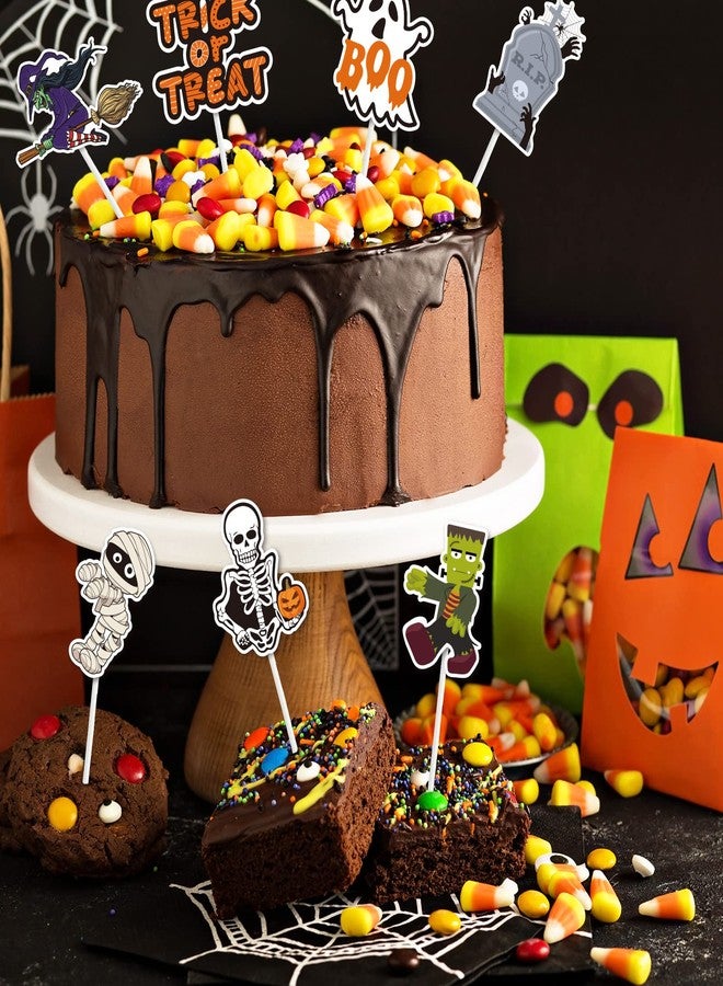 وولاين مجموعة زينة كب كيك هالوين من والين، 72 قطعة، مع أعواد وغراء، 9 تصاميم، زينة حلويات هالوين سعيدة، زينة كب كيك "خدعة أم حلوى" لحفلات أعياد الميلاد - Image 5