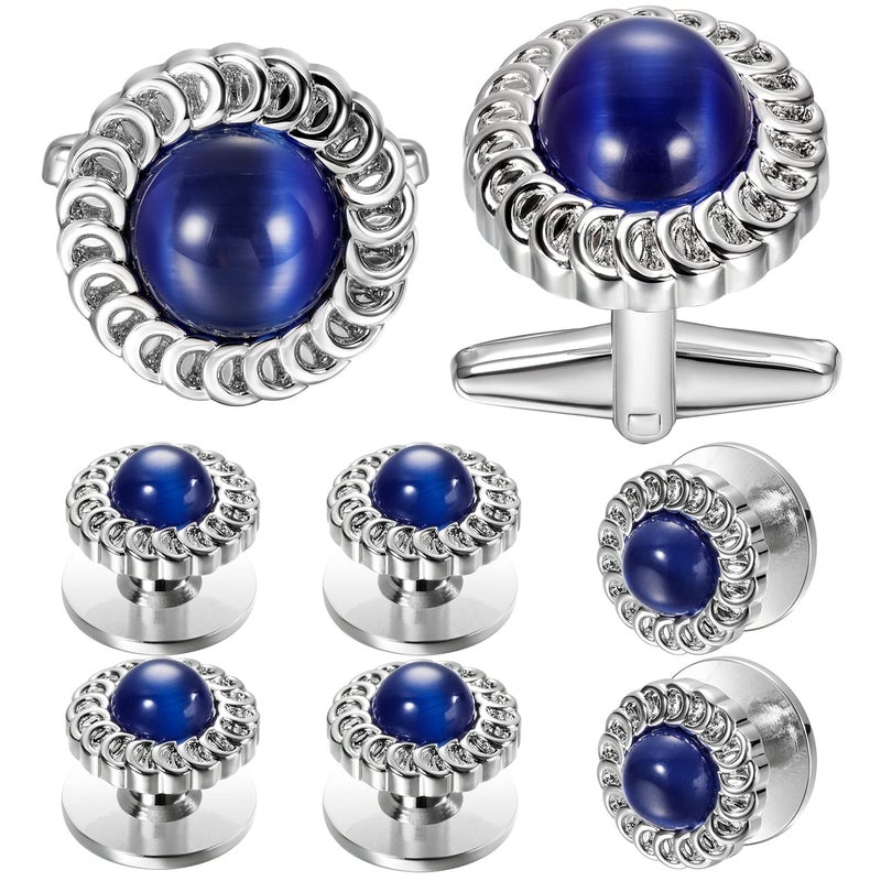 HAWSON Cat Eyes Cufflinks for Men, Cufflinks with Shirt Studs for Groom, Tuxedo Shirt Studs Cufflinks, Mens Formal Kit Business Wedding Accessories - Image 1