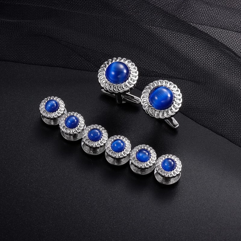 HAWSON Cat Eyes Cufflinks for Men, Cufflinks with Shirt Studs for Groom, Tuxedo Shirt Studs Cufflinks, Mens Formal Kit Business Wedding Accessories - Image 3