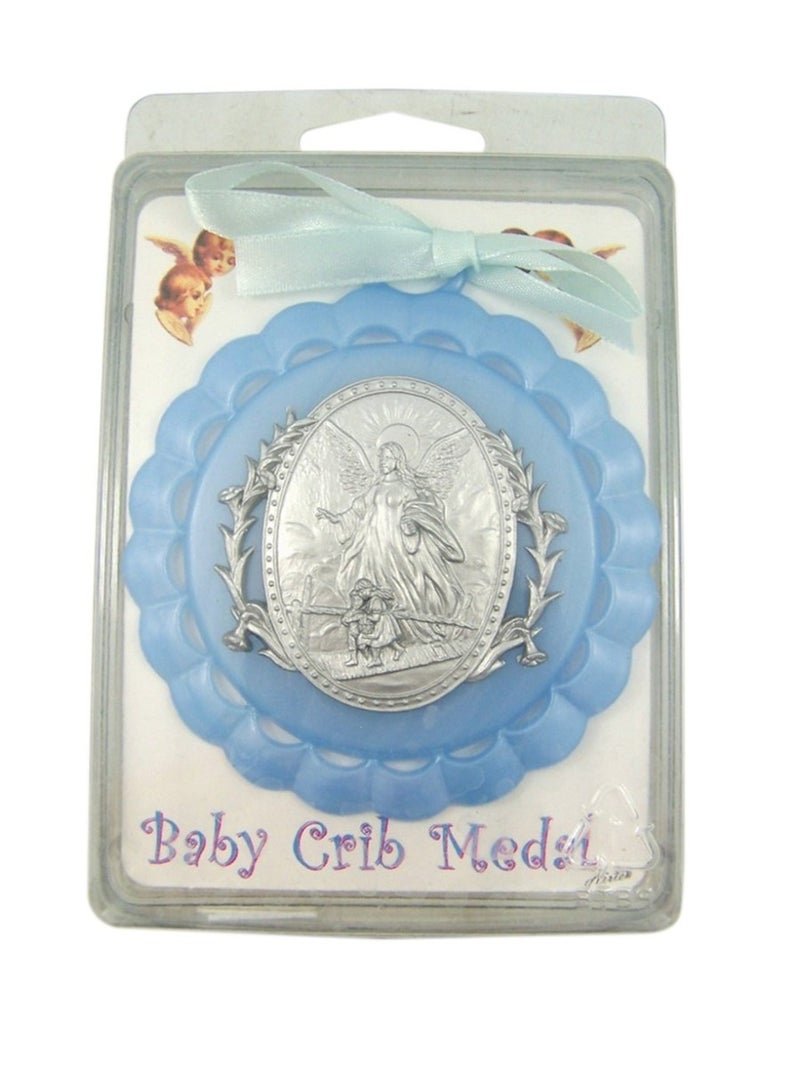 WJH Moulded Acrylic Blue Crib Medal with Guardian Angel for Baby Boy Nursery Decor, 3 1/2 Inch - Image 3