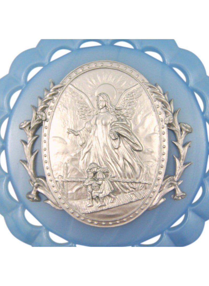 WJH Moulded Acrylic Blue Crib Medal with Guardian Angel for Baby Boy Nursery Decor, 3 1/2 Inch - Image 2