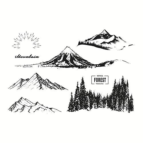 AHTOLS Mountains and Rivers Clear Stamps Silicone Stamp Cards with Sentiments, Forest Tree Sun Transparent Seal Stamps for Holiday Card Making Decoration and DIY Scrapbooking Album DIY Crafts - Image 5
