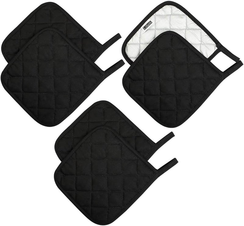 lifaith 100% Cotton Potholders Kitchen Everyday Basic Terry Pot Holder Heat Resistant Large Coaster Hot Pads Kit Trivets Set for Cooking and Baking Set of 6 Black - Image 1
