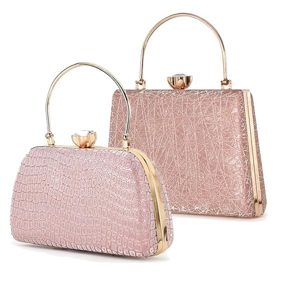 Zaib Bridal Partyware Clutch for Women – Elegant Evening Purse, Wedding Accessories, Satin Shoulder Bag for Brides, Bridesmaid (Pink - 50&57 No) - Image 1