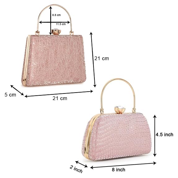 Zaib Bridal Partyware Clutch for Women – Elegant Evening Purse, Wedding Accessories, Satin Shoulder Bag for Brides, Bridesmaid (Pink - 50&57 No) - Image 2