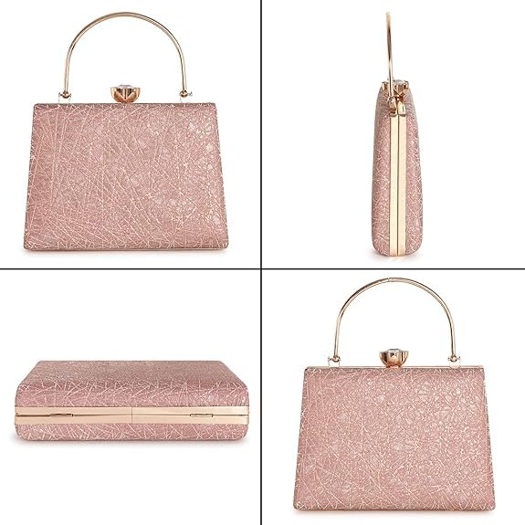 Zaib Bridal Partyware Clutch for Women – Elegant Evening Purse, Wedding Accessories, Satin Shoulder Bag for Brides, Bridesmaid (Pink - 50&57 No) - Image 3