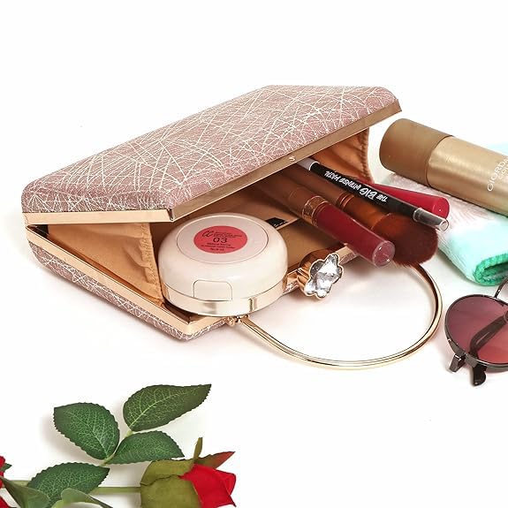 Zaib Bridal Partyware Clutch for Women – Elegant Evening Purse, Wedding Accessories, Satin Shoulder Bag for Brides, Bridesmaid (Pink - 50&57 No) - Image 4
