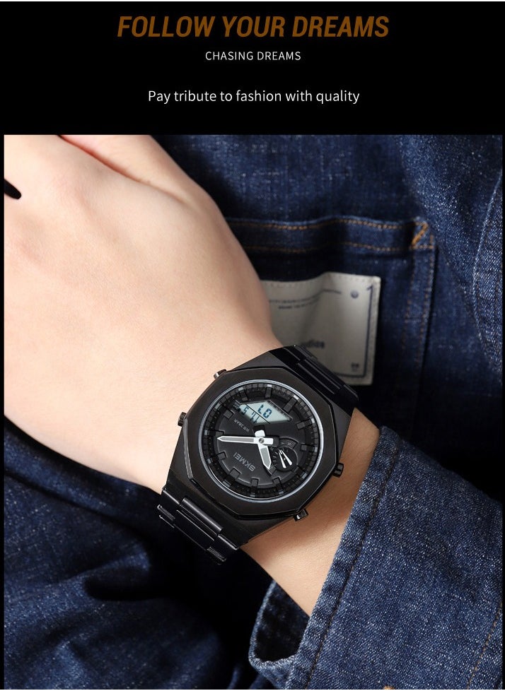 SKMEI - SKMEI 1816 Dual Display Multifunction Luminous Watch For Men - Gold - Image 1