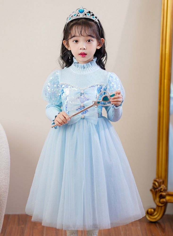 Loquat Autumn And Winter Style Princess Dress Blue  - Image 1
