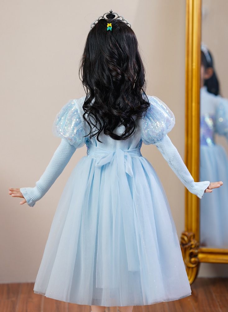 Loquat Autumn And Winter Style Princess Dress Blue  - Image 2