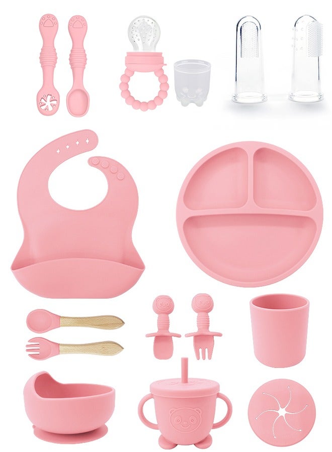 Baby Led Weaning Feeding Supplies, Suction Silicone Baby Bowl, Self Eating set with Fruit Feeder, Sippy Cup, Cutlery, Bibs and Food Plate Kit - Image 1
