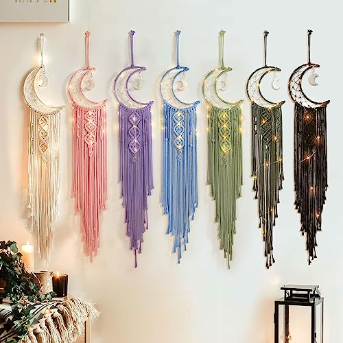 ANROYE Boho Macrame Woven Wall Hanging, Crochet Crescent Moon Star Dream Catcher with Long Tassel- White Cotton Handmade Bohemian Home Decor Decoration Art Craft for Kids Bedroom Dorm Room - Image 5