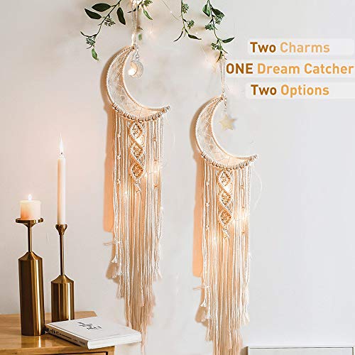 ANROYE Boho Macrame Woven Wall Hanging, Crochet Crescent Moon Star Dream Catcher with Long Tassel- White Cotton Handmade Bohemian Home Decor Decoration Art Craft for Kids Bedroom Dorm Room - Image 2