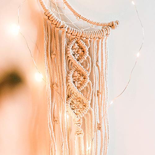 ANROYE Boho Macrame Woven Wall Hanging, Crochet Crescent Moon Star Dream Catcher with Long Tassel- White Cotton Handmade Bohemian Home Decor Decoration Art Craft for Kids Bedroom Dorm Room - Image 3