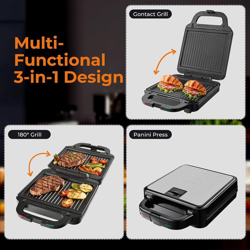 SOKANY Sandwich Maker 1400W 3in1 Versatile Interchangeable Grill and Samosa Making Ramadan Food Waffle Plates 2 Slice Non-stick Grill with Handle Locking, Overheat Protection - Image 5