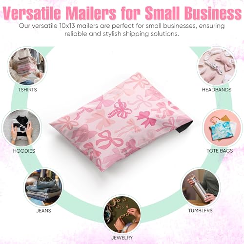 Package Mint 10x13 Poly Mailers – Coquette Bows Design – Waterproof, Tear-Resistant Shipping Bags with Adhesive Seal – 100 Pack – Package Mint - Image 4