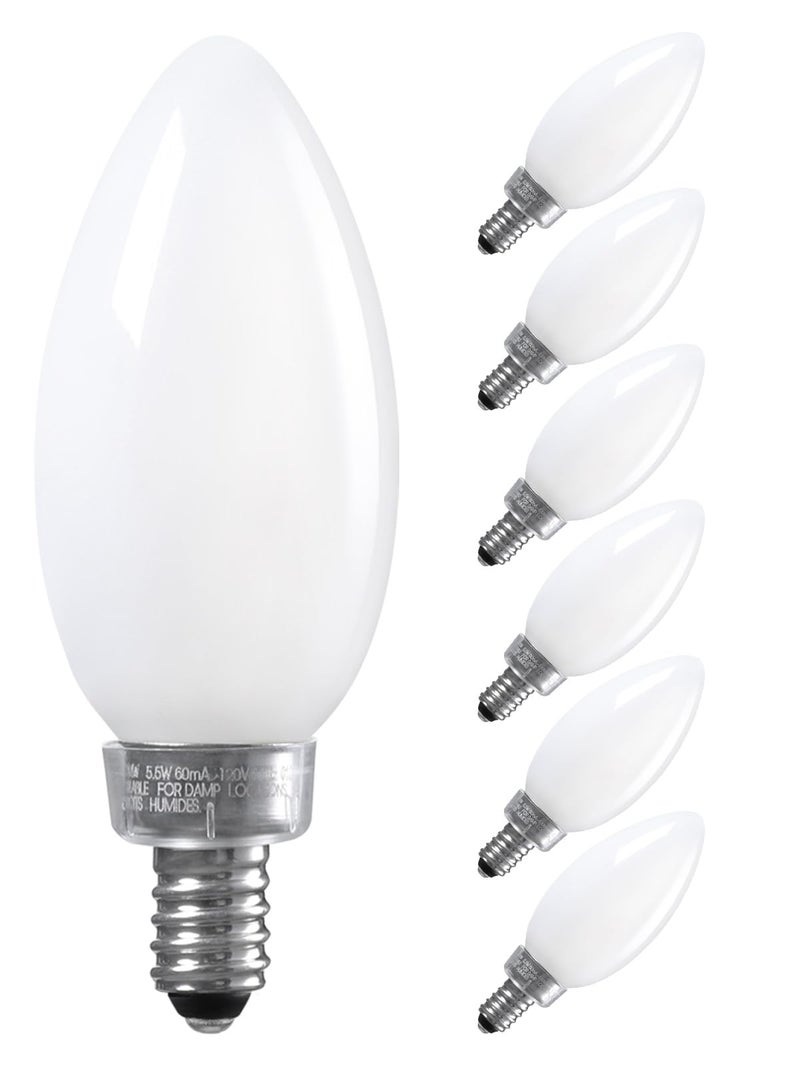 TORCHSTAR Dimmable E12 LED Candelabra Bulb, UL Listed, 60W Equivalent Chandelier Light Bulbs, 550lm, LED Filament Candle Bulb C11, Frosted Glass Ceiling Fan Light Bulbs, 2700K Soft White, Pack of 6 - Image 1