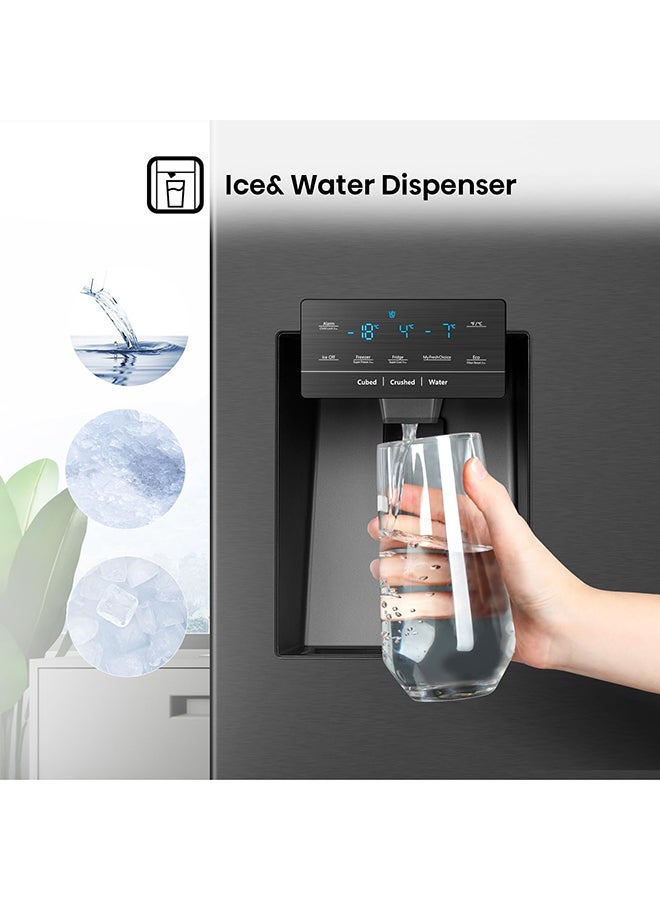 Hisense Smart Refrigerator, Touch Screen, Water Dispenser + Ice Maker RQ759N4IBU1 Black - Image 4
