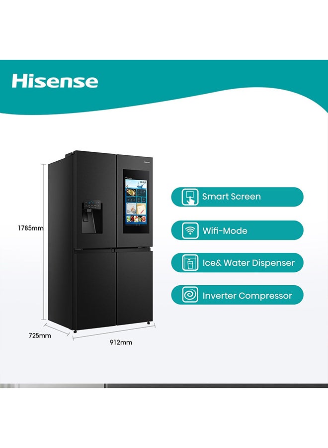 Hisense Smart Refrigerator, Touch Screen, Water Dispenser + Ice Maker RQ759N4IBU1 Black - Image 2