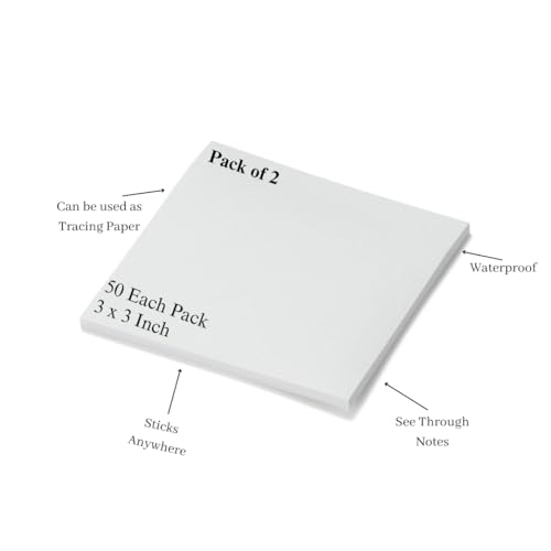 R H lifestyle 100 Sheets Transparent Sticky Notes Set 3 x 3 Inch Translucent Waterproof Clear Sticky Note Aesthetic Memo Pad Post It Study Material Office Stationery 50 Sheets Each (Pack of 2 PCS) - Image 4